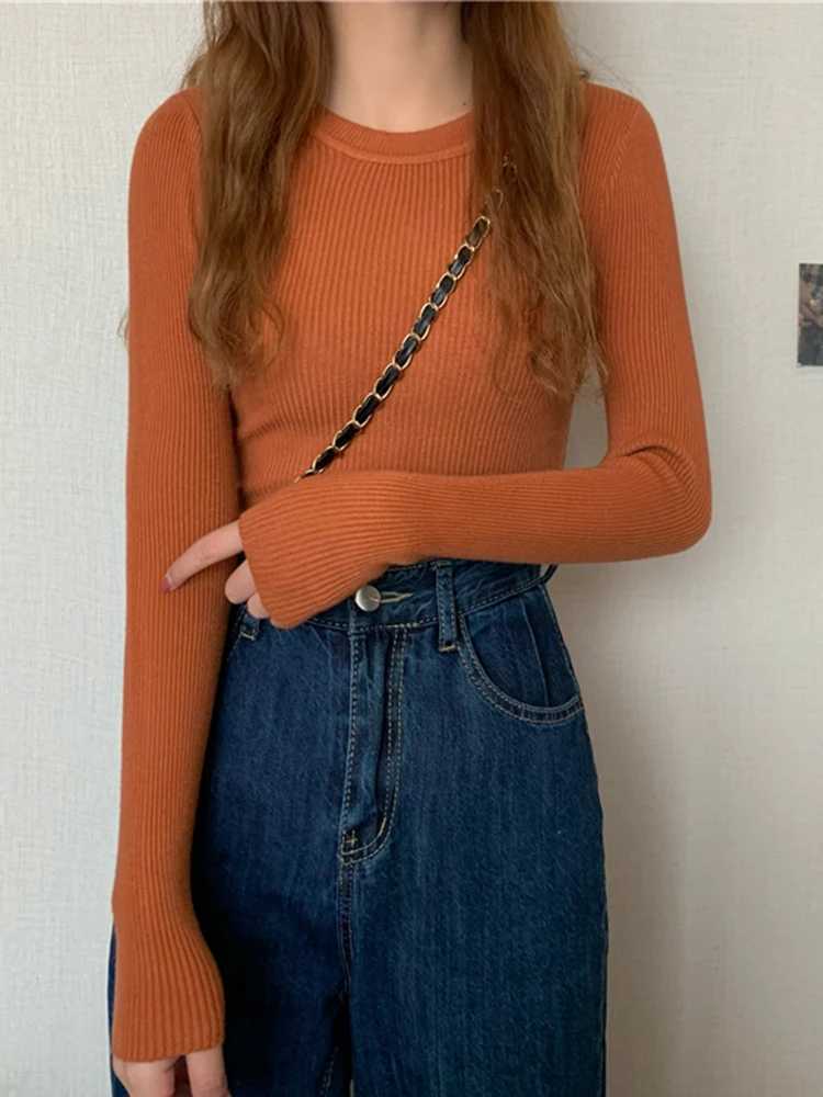 2025 New Women Sweater Autumn Winter Long Sleeve Pullover Basic Top Fashion Oneck Elastic Female Winter Solid Knitted Jumper Z250905