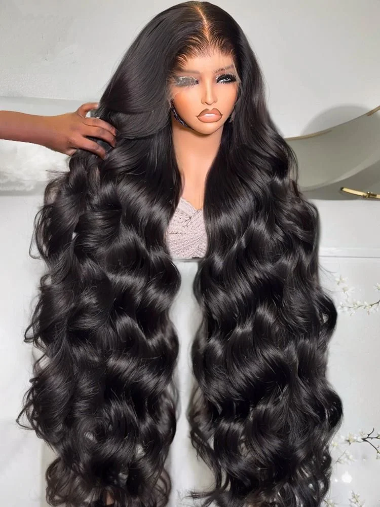 30 Inch Body Wave Lace Front Wig 13x6 Natural Color 200 Density Loose Wave 13x6 Hd Lace Frontal Wig Pre Plucked 100% Real Water Wave Human Hair for Wo