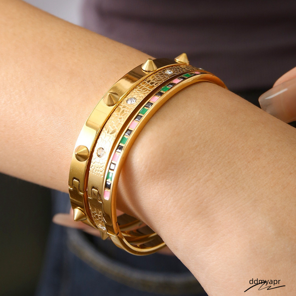 Designer ddmyday Classic Bracelet Stainless Steel Men Women Riveted Bangle Gold Plated Fashion Jewelry Rivet Design ddmyday ddmyday