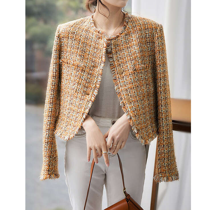 High-End Frayed Coat Women's Spring Tweed Short Autumn Fashion Top B5