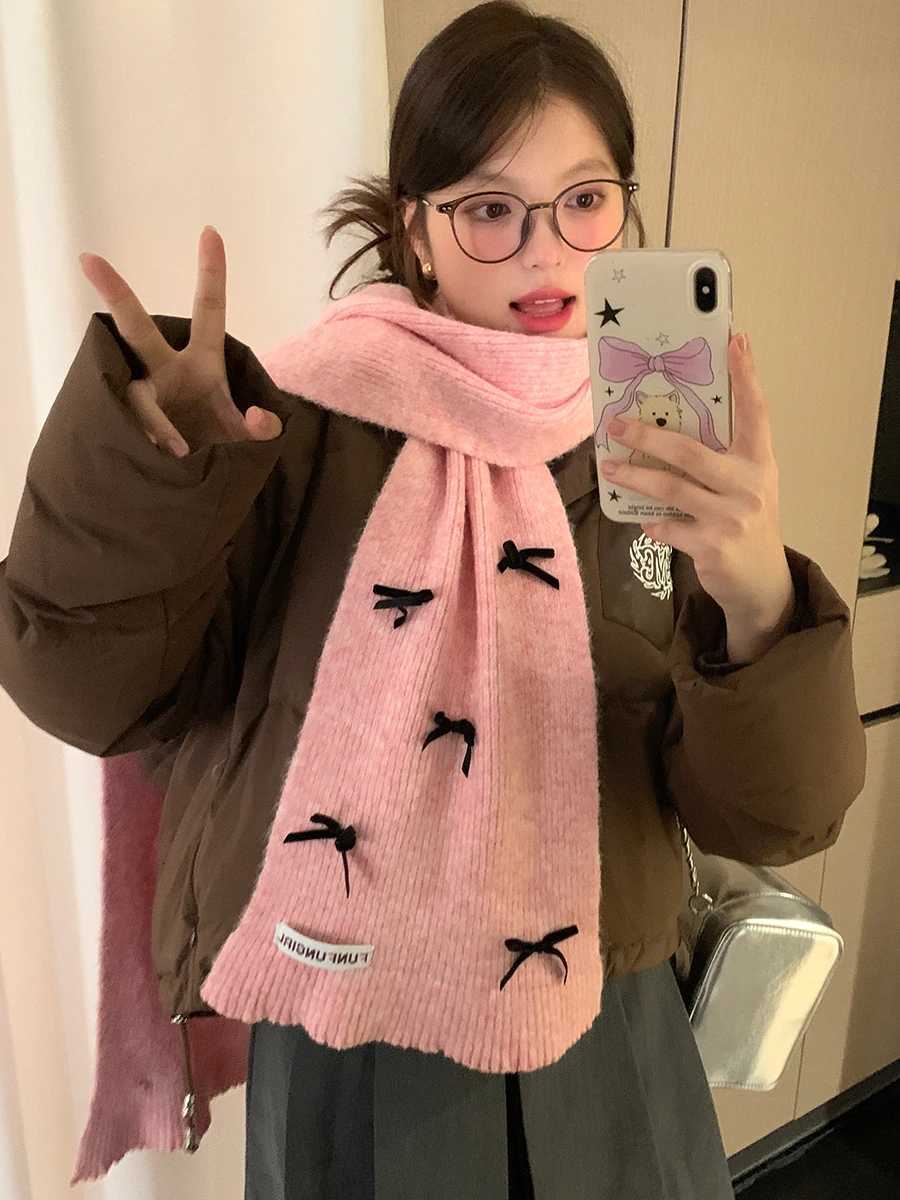 Fashionable Gray Bowknot Womens Scarf Made Of Woolen Fabric For Autumn And WinterXJ250905