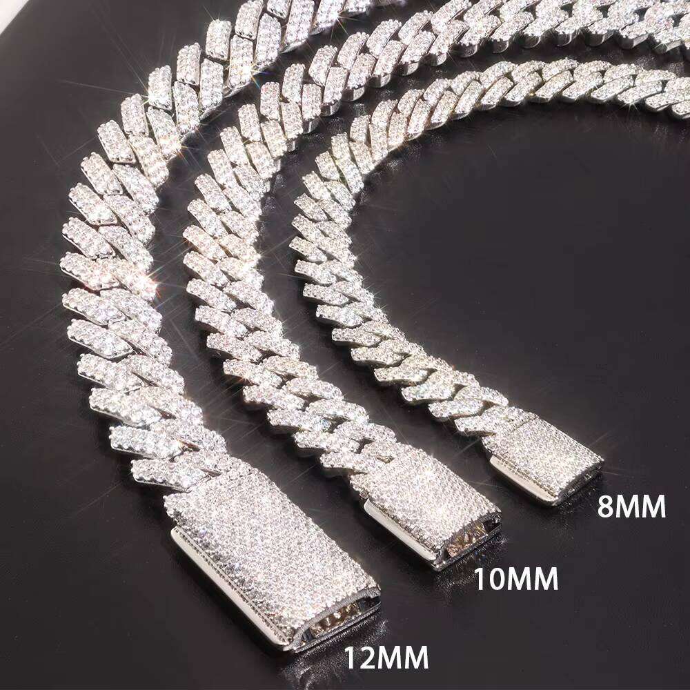 Hip Hop Jewelry 8MM 10MM 12MM Wide Double Row S Sier VVS Grade Moissanite Iced Out Cuban Link Necklace