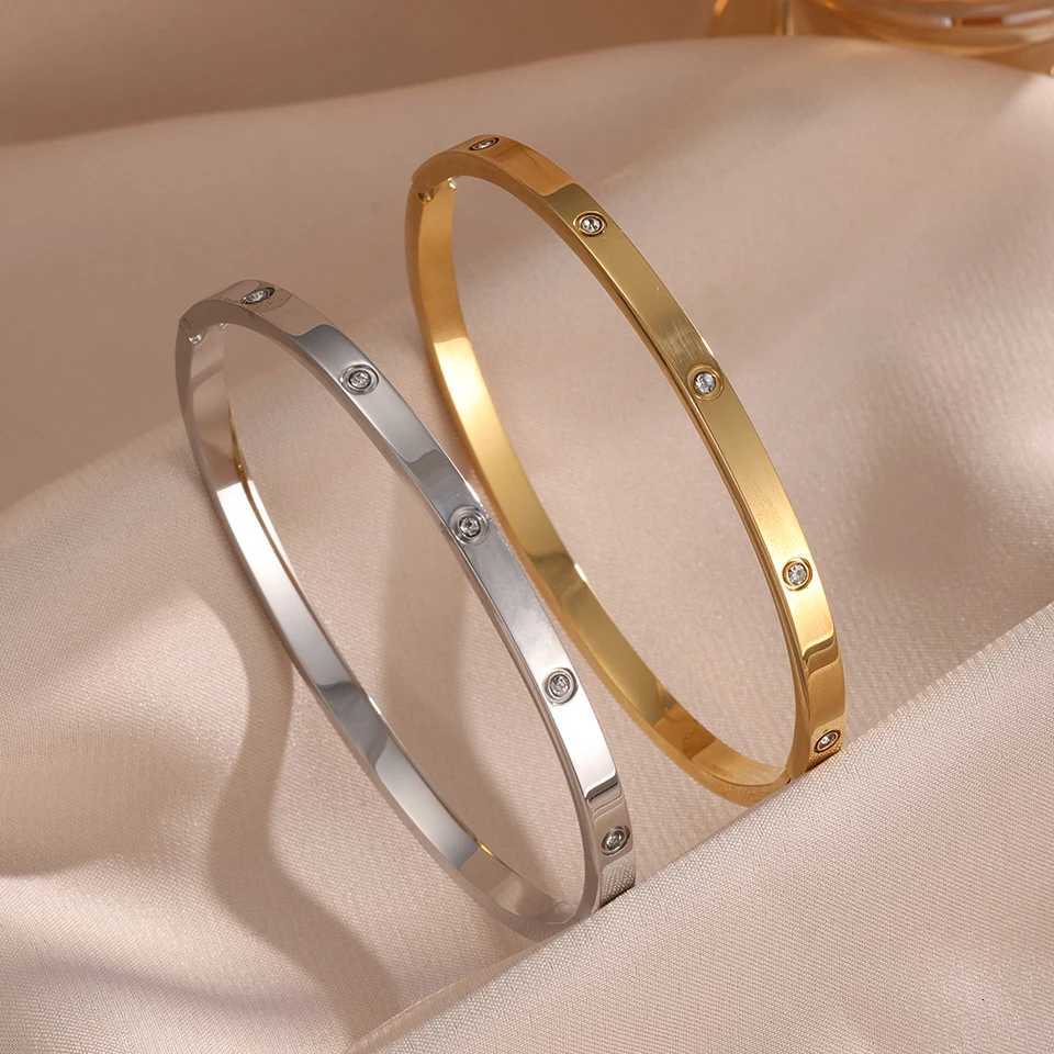 luxury Yupsk Sliver Gold Color Stainl Steel Bangle Bracelet Inlaid Round Zircon Minimalist Birtay Jewelry Accories Gift S250905