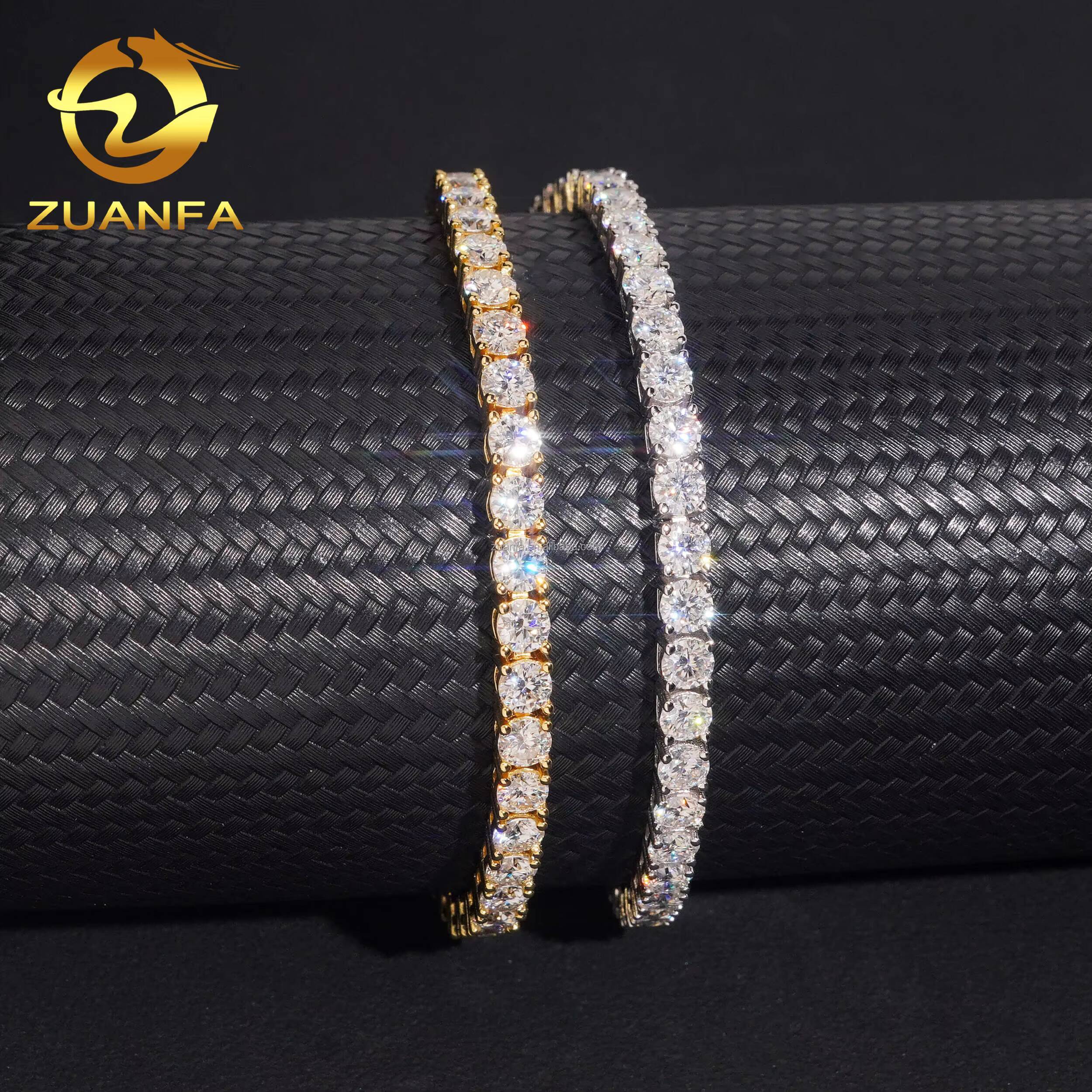 Ship in USA Warehouse Pass Diamond Tester Stock 4mm 925 Solid Silver Hip Hop Iced Out VVS1 Moissanite Diamond Tennis Bracelet