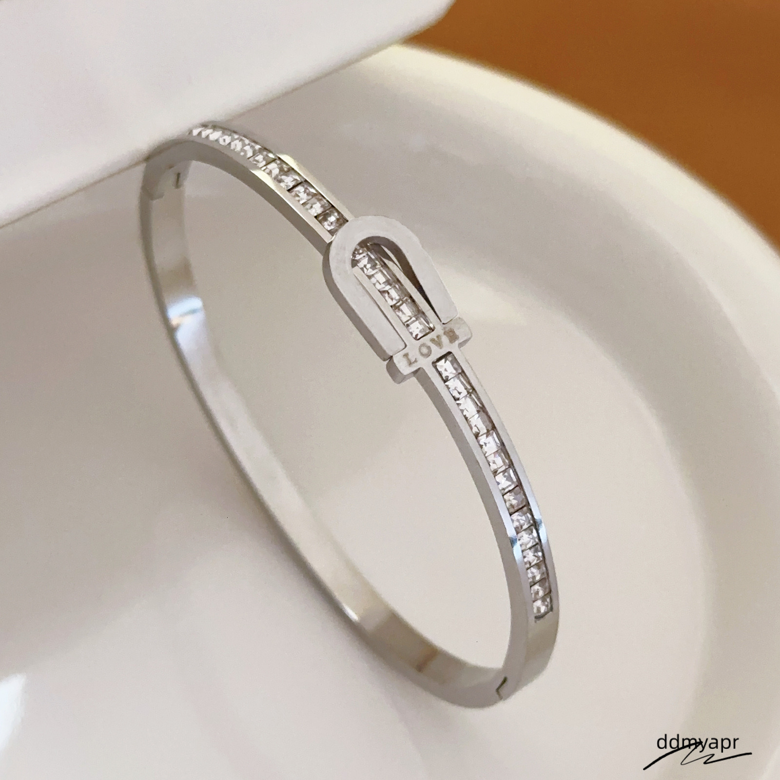 Shiny Rhinestone Inlay Bangle Glitter Steel U Shape Clasp Bracelet Classic Ddmydec Women's Open Bracelet250711 Ddmydec Ddmydec Ddmydec Ddmydec