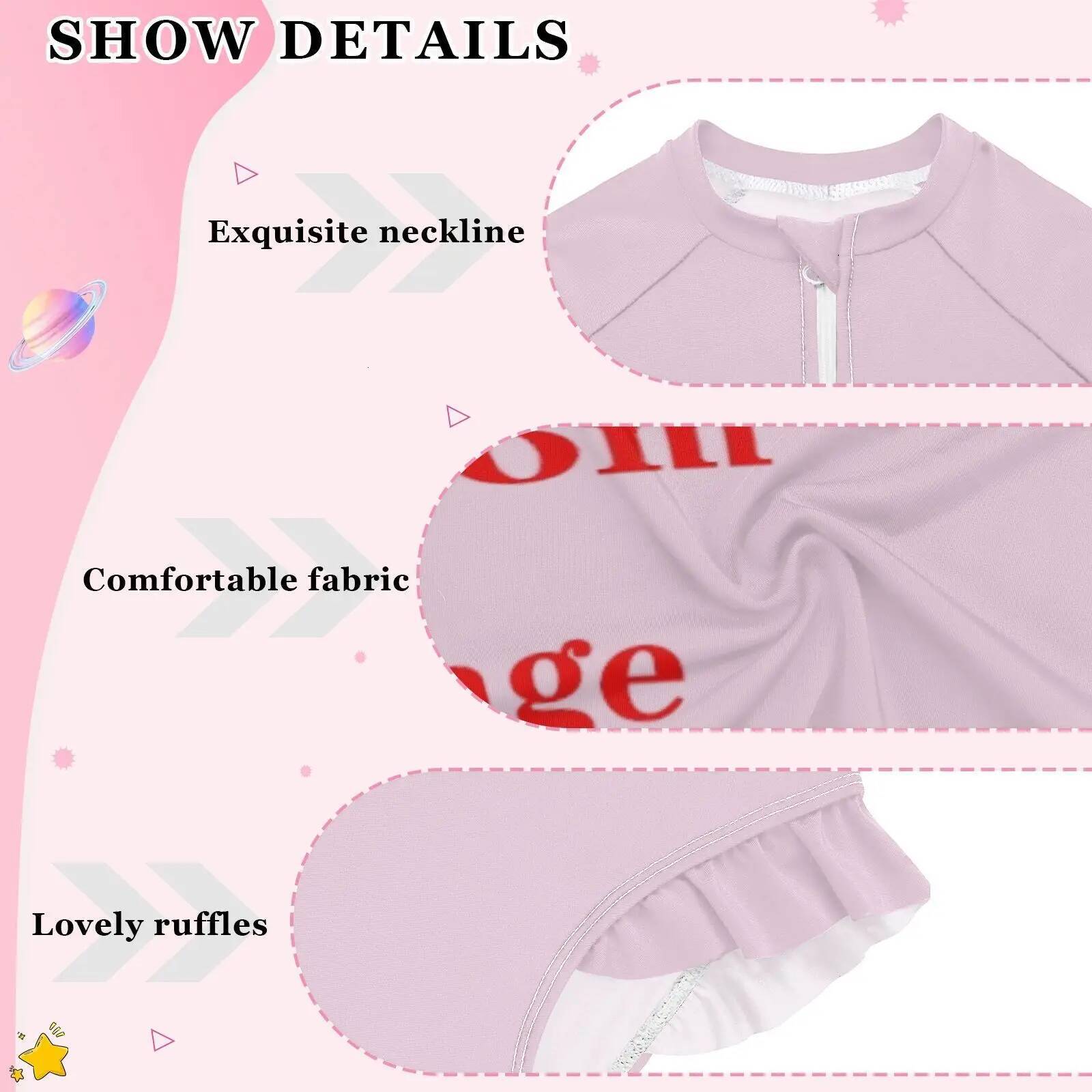 Swimwea Customized Image Unicorn One-Piece Girls Swimwear for 3-12 Years Girls' long-sleeved one-piece swimsuit