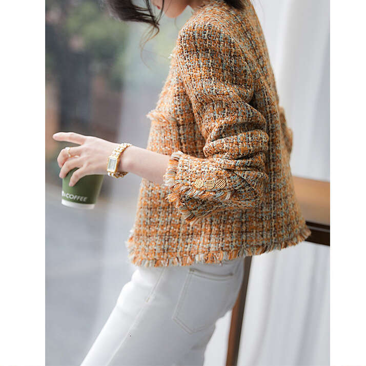 High-End Frayed Coat Women's Spring Tweed Short Autumn Fashion Top B5