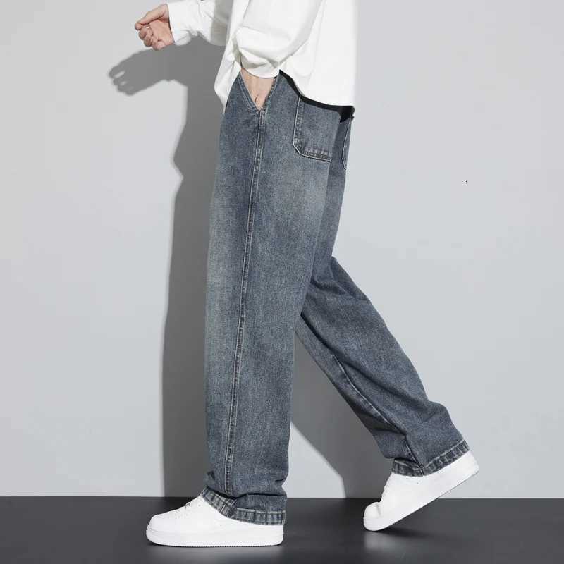 Elastic Waist Wide Leg Mens Jeans Straight Leg Fall and Winter Loose Leg Jeans Trend Pants W250905