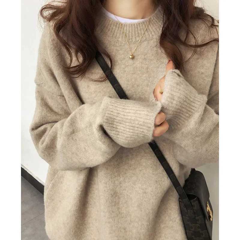 Womens round Neck Knitwear Loose Fit Thickened Soft Comfortable Autumn Winter New Style Solid Color Easy Wear Vintage Lazy Styl Z250905