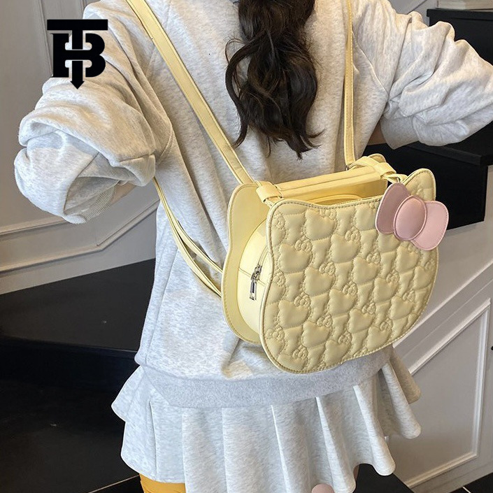 TB BHULAMTE Designer Bag Korean Style Luxury Bag Sweet Cute Kitty Cat Backpack Cartoon Bow Simple Fashionable Textured Student School Bag For Girls