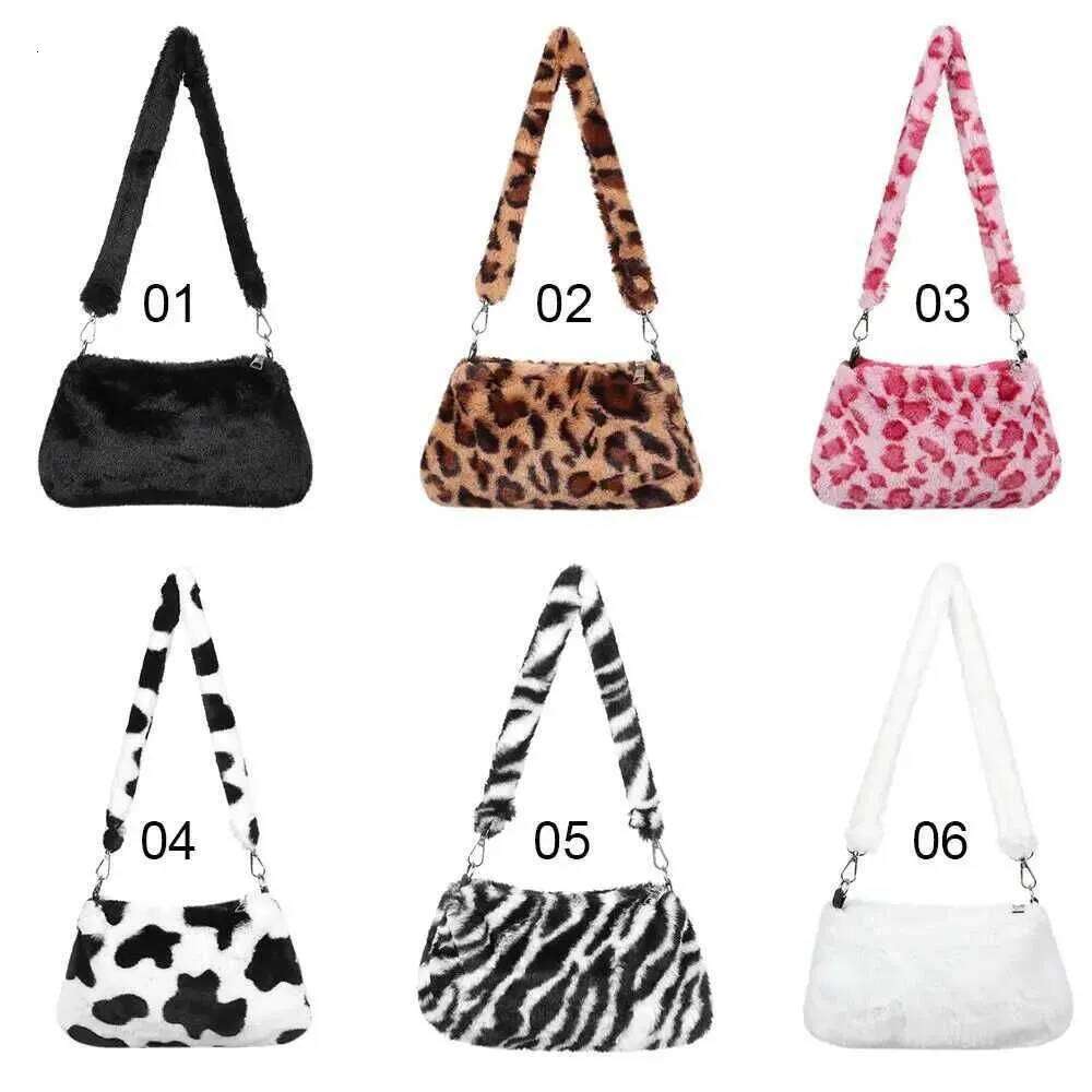 Leisure Animal Leopard Print Plush Womens Shoulder Bag Y241025
