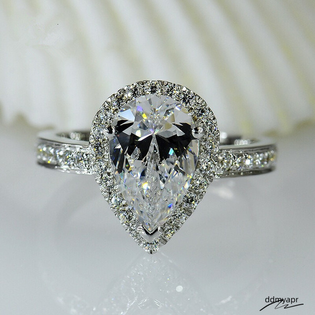 Classical Ddmydec Wedding Rings Jewelry Real Sterling Sier Water Drop 5A Zircon CZ Dia Gemstones Party Eternity Women Couple Bridal Ring Set Gift