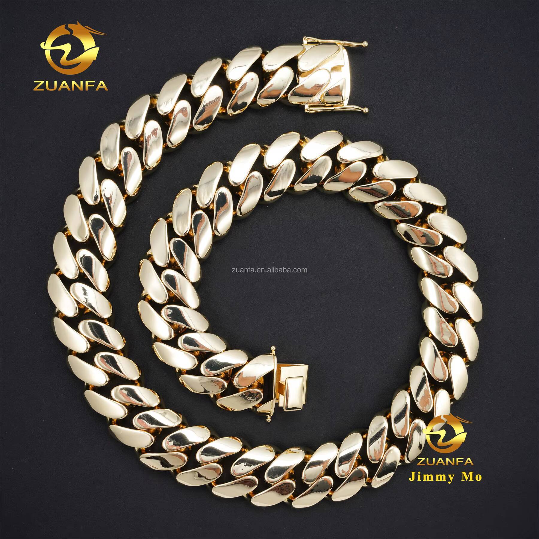 Fashion Style Rapper Bass Material 14k Gold Plated 35MM Big Guy Hip Hop Style Iced Out Diamond Miami Cuban Link Chain Plain