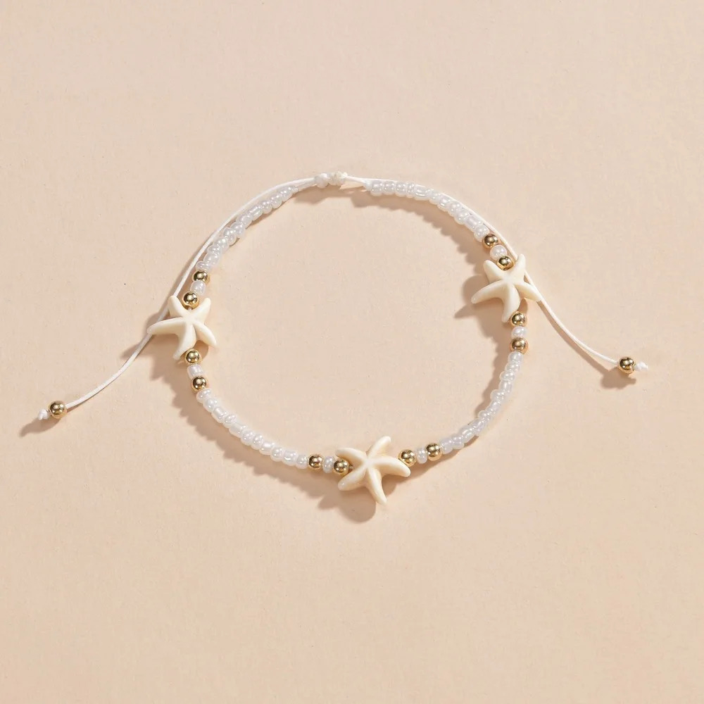 Simple Beaded Weaving Adjustable Starfish Anklets For Women Rope Chain Ankle Bracelet Beach Jewelry Summer Accessories 250905