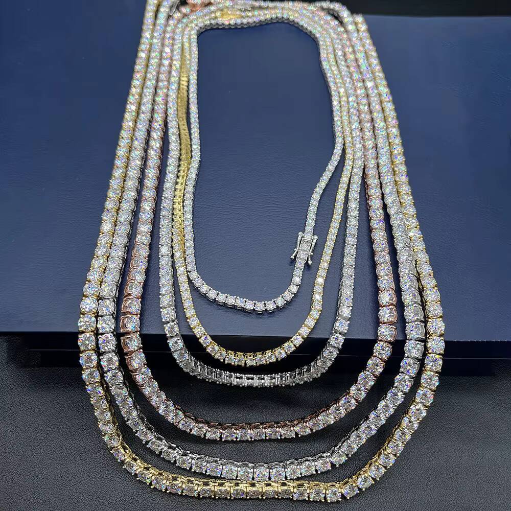 Hiphop Jewelry Pass Diamond Test 3mm5mm Wide 925 Silver Gold Plated Moissanite Diamond Tennis Necklacebracelet Chain