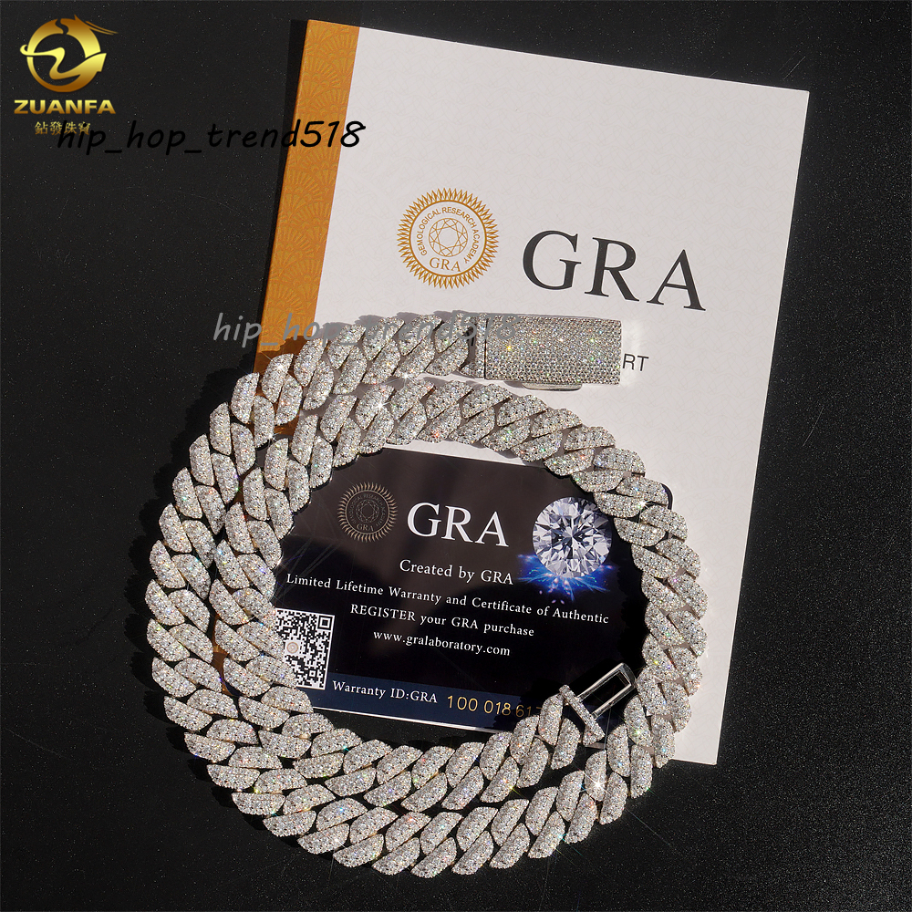 Instock Hip HopJewelry Pass Diamond Tester 13mm 925 Silver Moissanite Chain Link Cuban Iced Out Moissanite Cuban Chain
