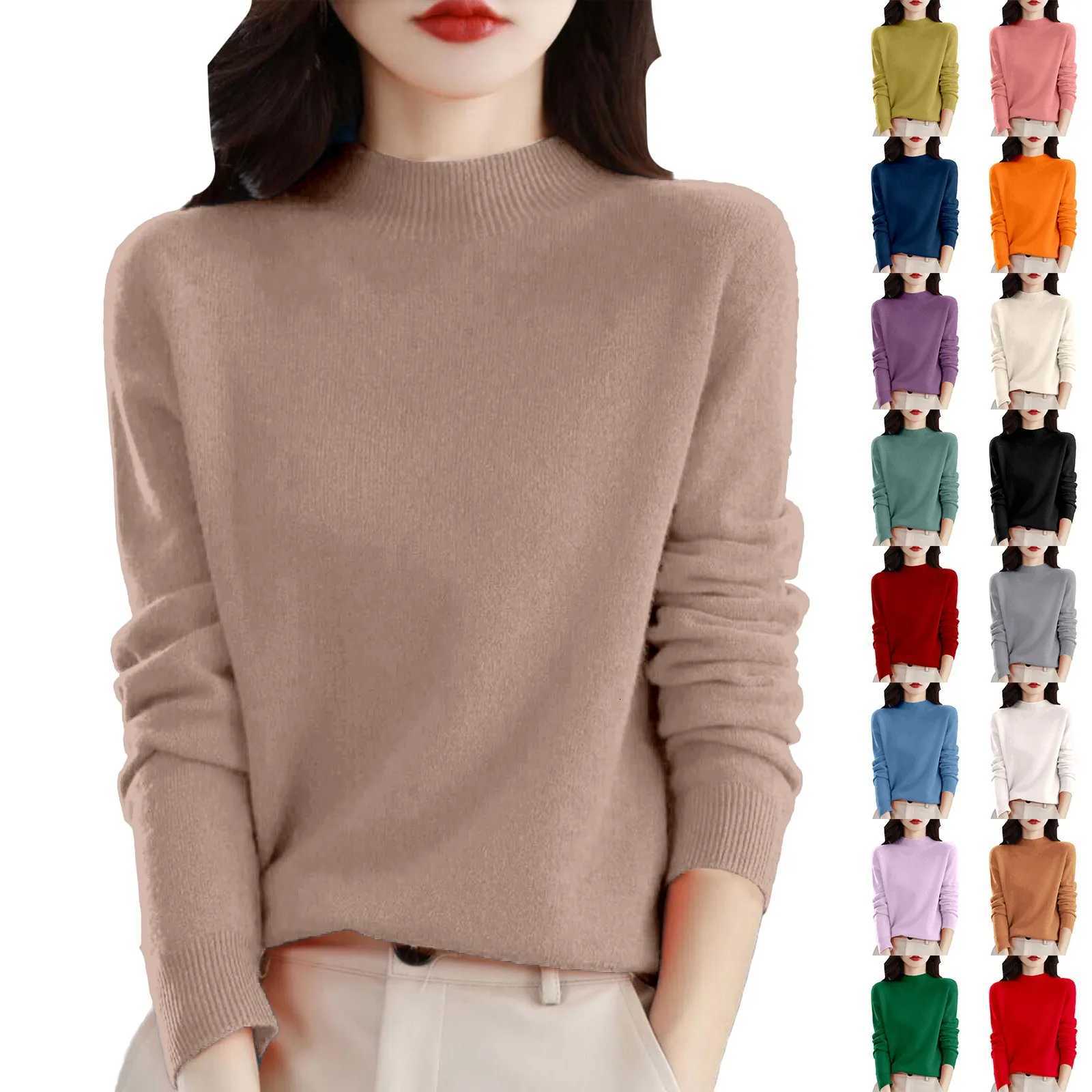 100 Pure Wool HalfNeck Pullover In Autumn And Winter New Cashmere Sweater WomenS Casual Knit Top Warm Jumper Tops 17 Colors Z250905
