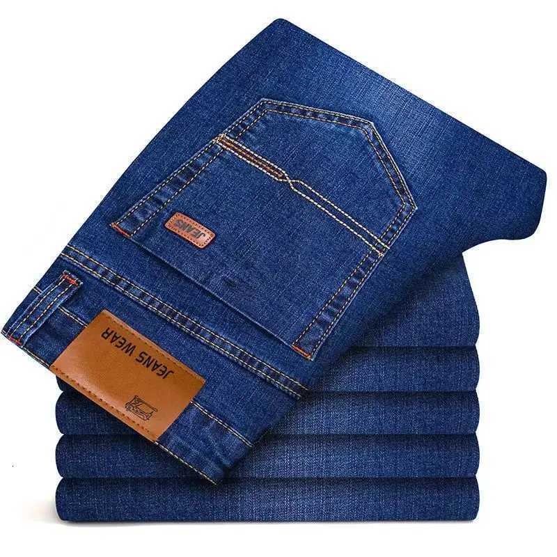 Mens jeans casual straight leg elastic fashionable classic blue and black work denim pants mens brand clothing W250905