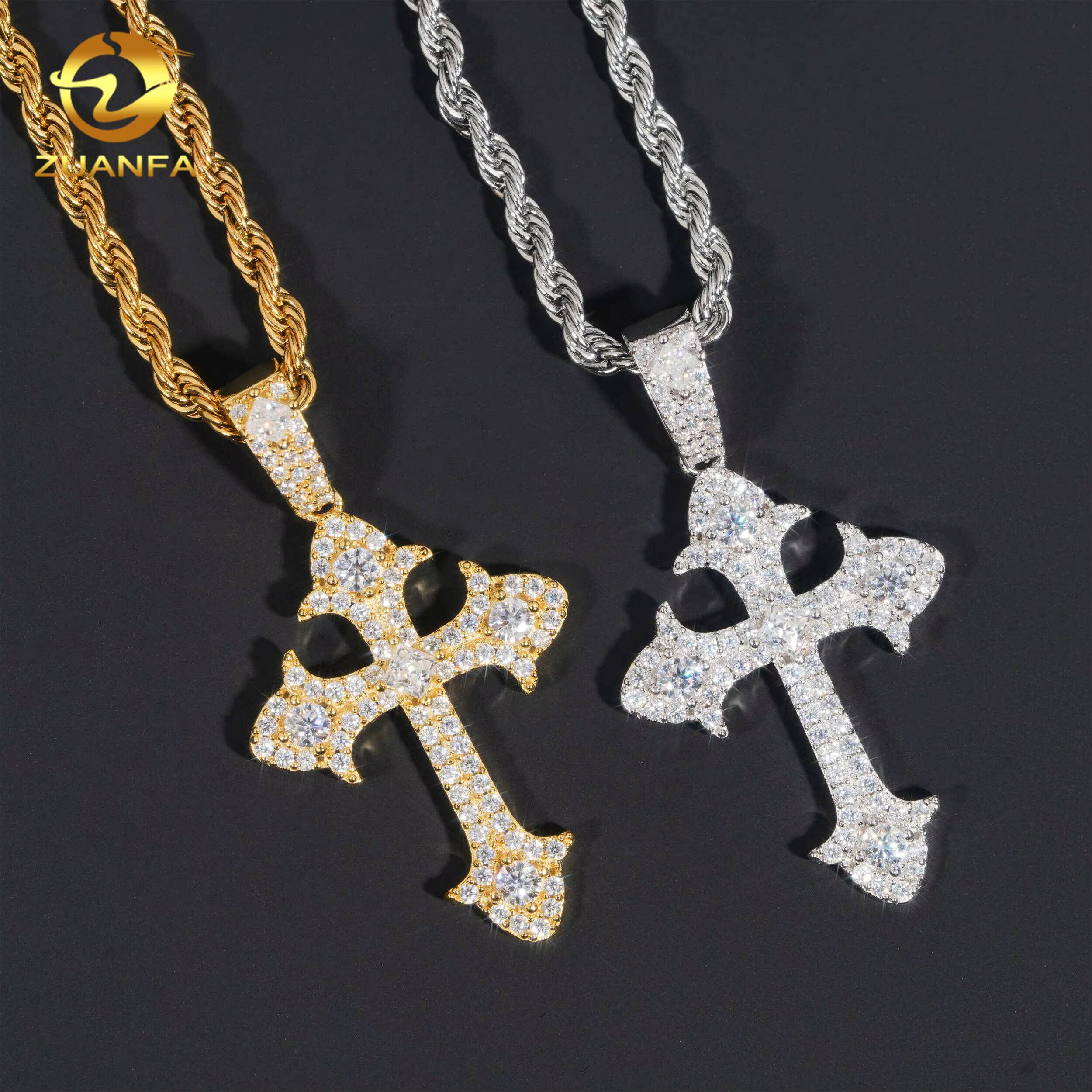 Fast Shipping GRA Certified Moissanite Fine Jewelry 925 Sterling Silver Hiphop Bling Small Charm Solid Iced Out Cross Pendant