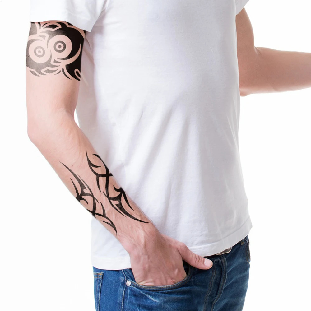7 Pcs Fashion Beauty Cool Body Art Women Men Half Sleeve Black Tattoo Arm Temporary Totem Stickers Water Transfer Decals 250825