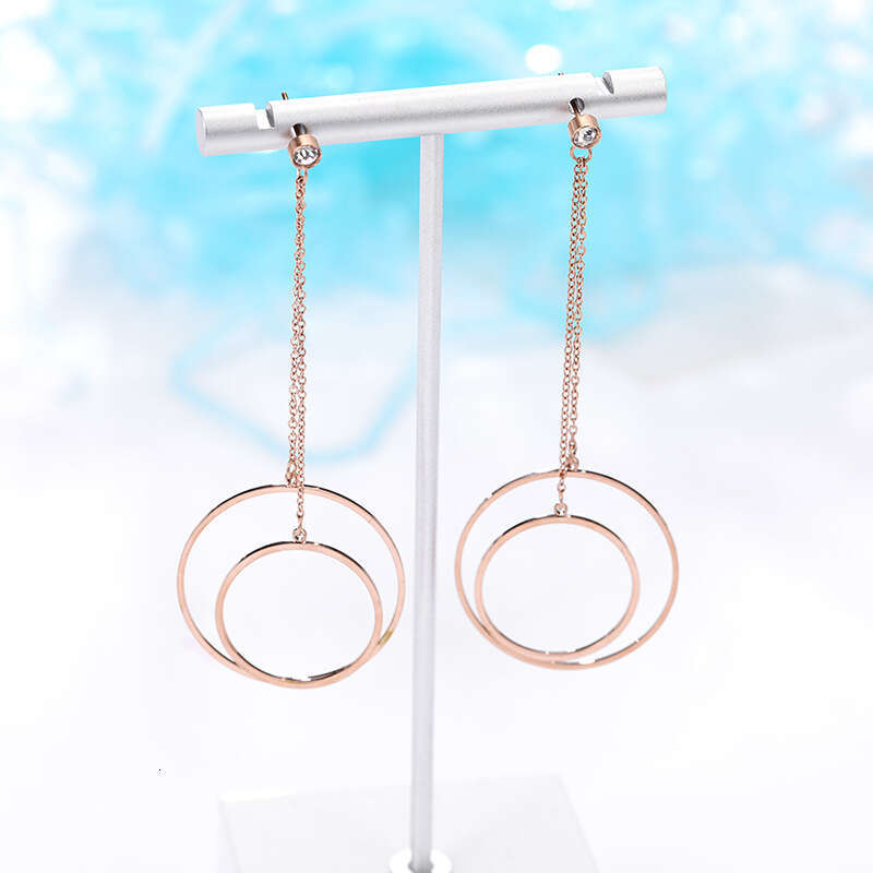 New Titanium Steel Rose Gold Earrings for Women, Large and Small Hollow Circle Tassel Earrings, Elegant Dual-use Jewelry