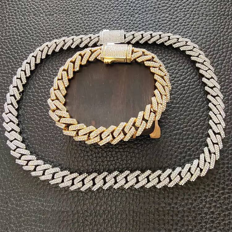 Waterproof 12mm 316l Stainless Steel Moissanite Mens Jewelry Necklace Cuban Link Prong Chain