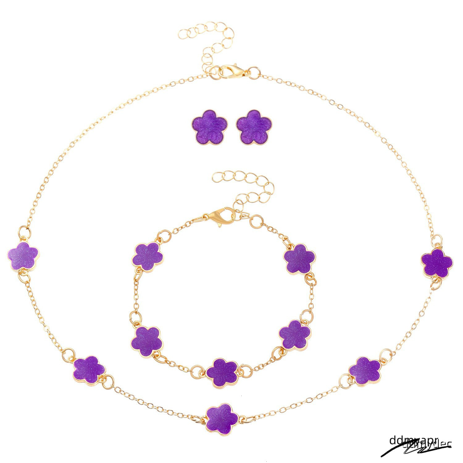 Chic Floral Accents - Complete Matching Bracelet/Necklace With Delicate Five ddmydec Petal Design ddmydec