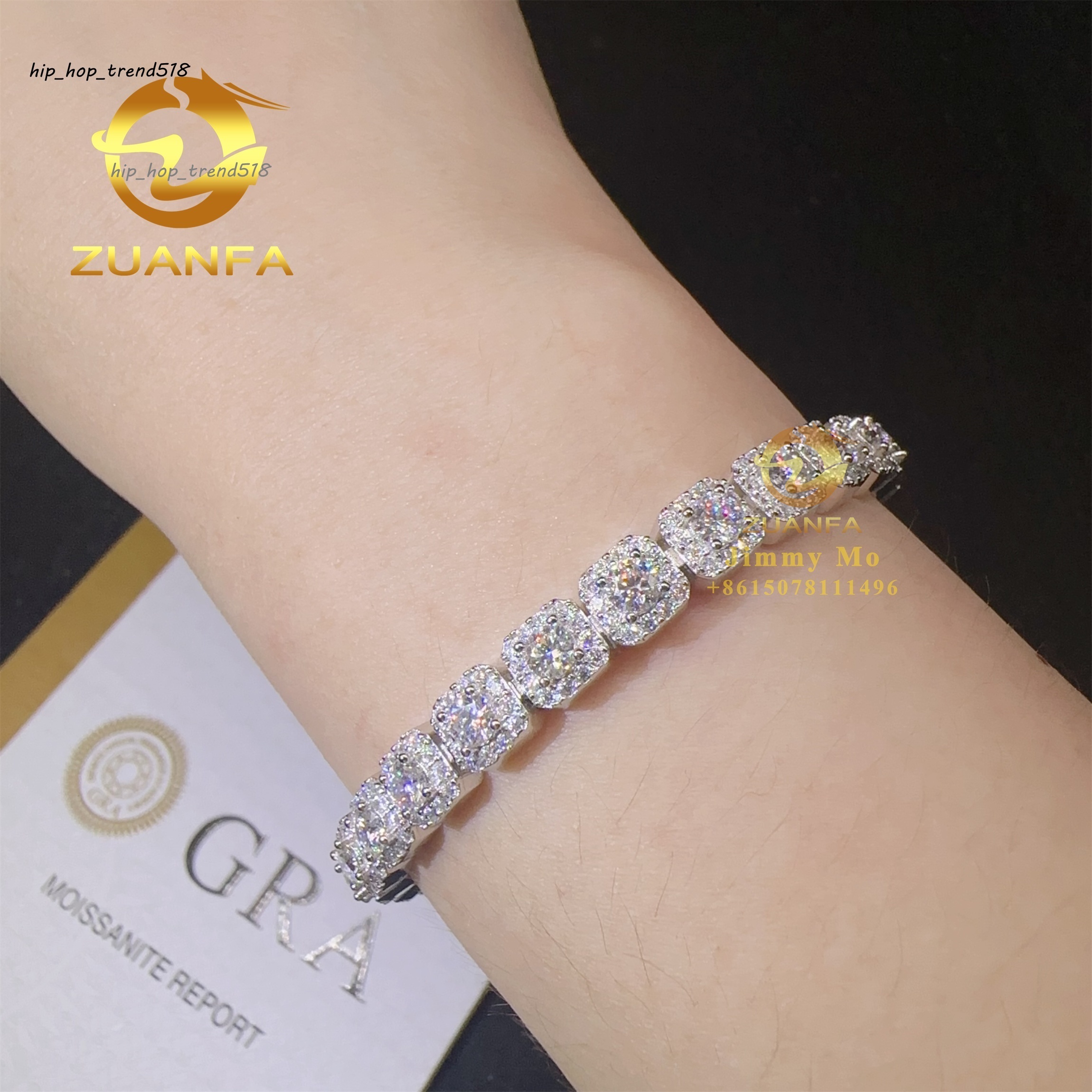 Pass Diamond Tester 6MM Luxury 925 Sterling Silver Iced Out Hip Hop Fire Jewelry VVS1 Moissanite Cluster Tennis Chain Bracelet