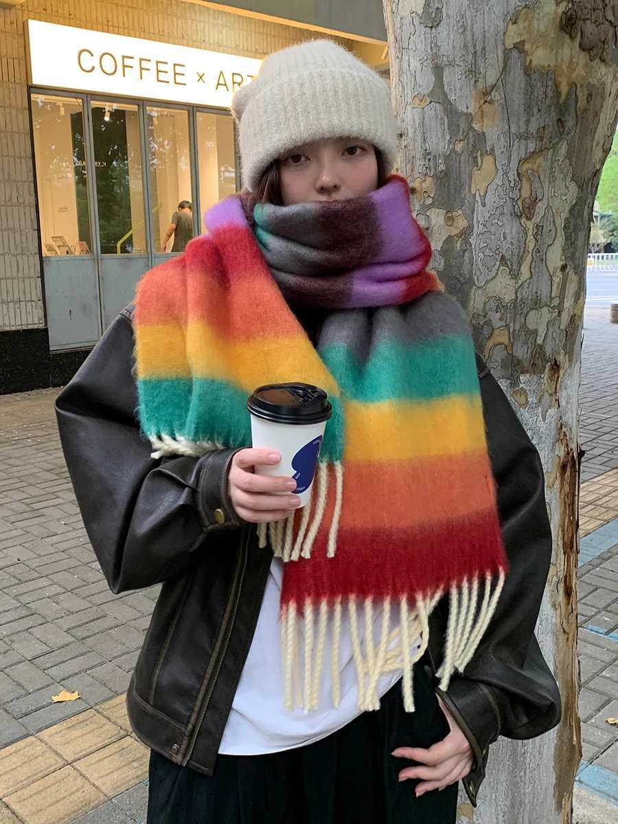 Fashionable Colorful Striped Faux Cashmere Thick Scarf For Women Winter 2025 New Highend Warm Neck WarmerXJ250905