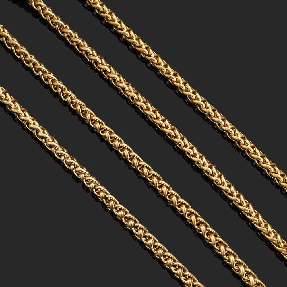 Wholesale 3mm 5mm Waterproof Fashion Link Stainless Steel Gold Plated Wheat Chain Necklaces for Men Women
