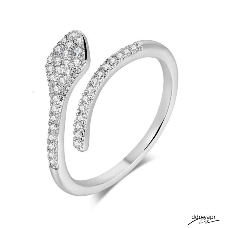 Lingyue ddmyday INS Zircon Micro-Inlaid Snake-Shaped Trendy Women's Open Ring Gold-Plated Jewelry ddmyday ddmyday