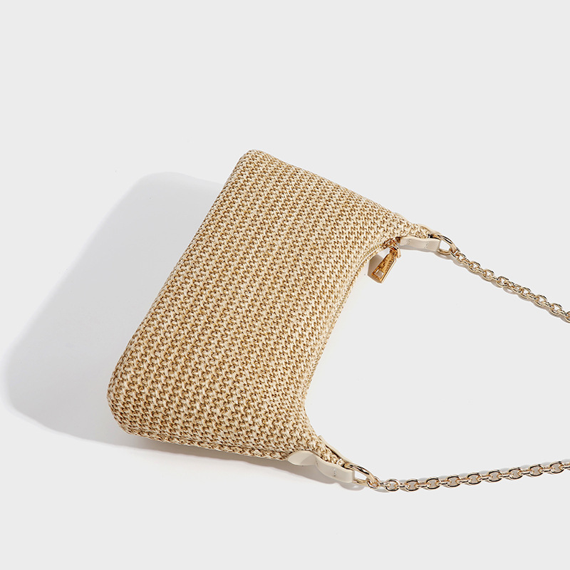 Luxury Brand Designer Bag Women's Straw Woven Single Shoulder Chain Small Bag Chain Summer Essential Casual High-Quality Bag Single Shoulder Unde