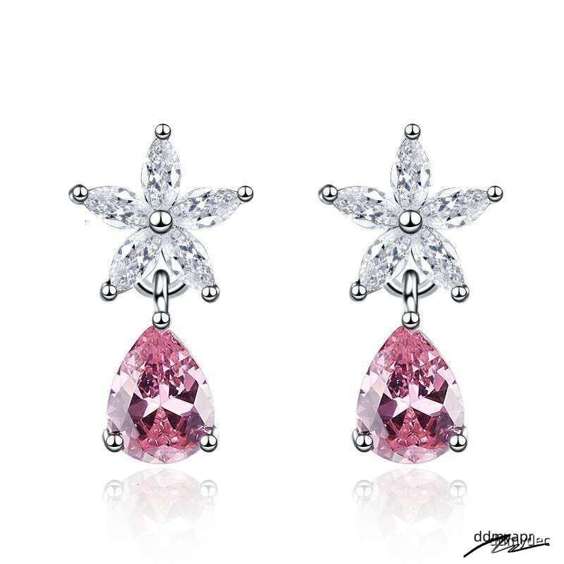 Korean ddmydec Style Pink Teardrop Zircon Earrings Flower Shaped AAA Crystal Stud Jewelry For Women ddmydec