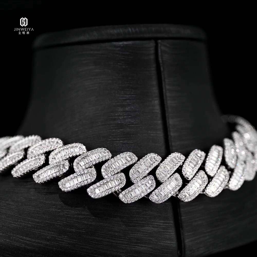 Sier VVS Moissanite 24mm Baguettecz Setting Iced Heavy Link Necklace for Men Miami Cuban Chain Style