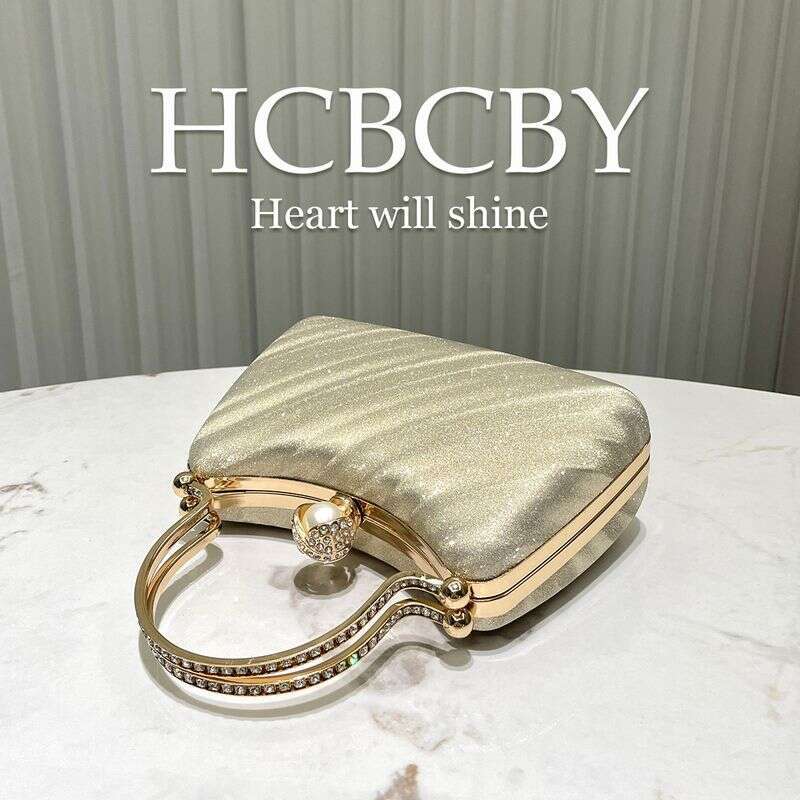 Gold Glitter Rhinestones Decorated Handbag Dress Women's Fashion Temperament Elegant Clutch Evening Bag