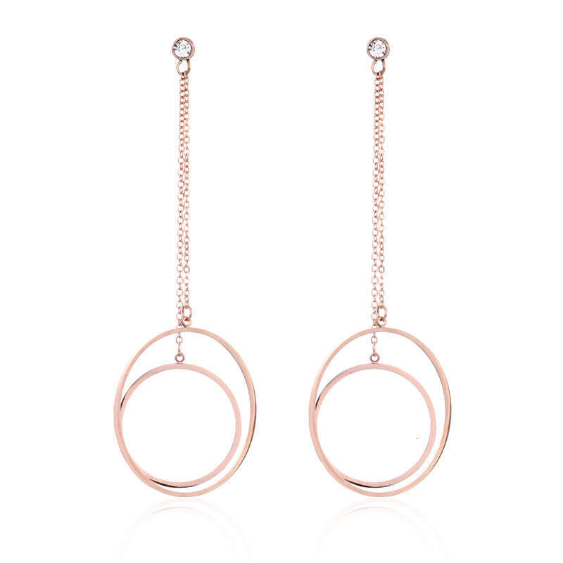 New Titanium Steel Rose Gold Earrings for Women, Large and Small Hollow Circle Tassel Earrings, Elegant Dual-use Jewelry