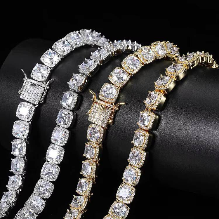GZYS JEWELRY Wholesale Rap Music Fashion High Quality Hiphop Custom Square Moissanite Necklace Men Clustered Tennis Chain