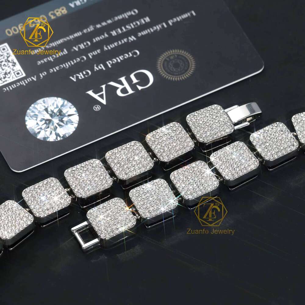 Latest Design Gra Certified Square Necklace Ice Out Hiphop Jewelry Solid Sier Moissanite Tennis Link Chain