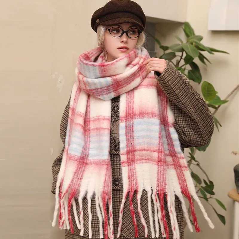 New Brand Ins Stripted Imitation Cashmere Warm Womens Scarf Autumn Winter Mohair Retro Tassel Thickened Thermal Muffler FemaleXJ250905