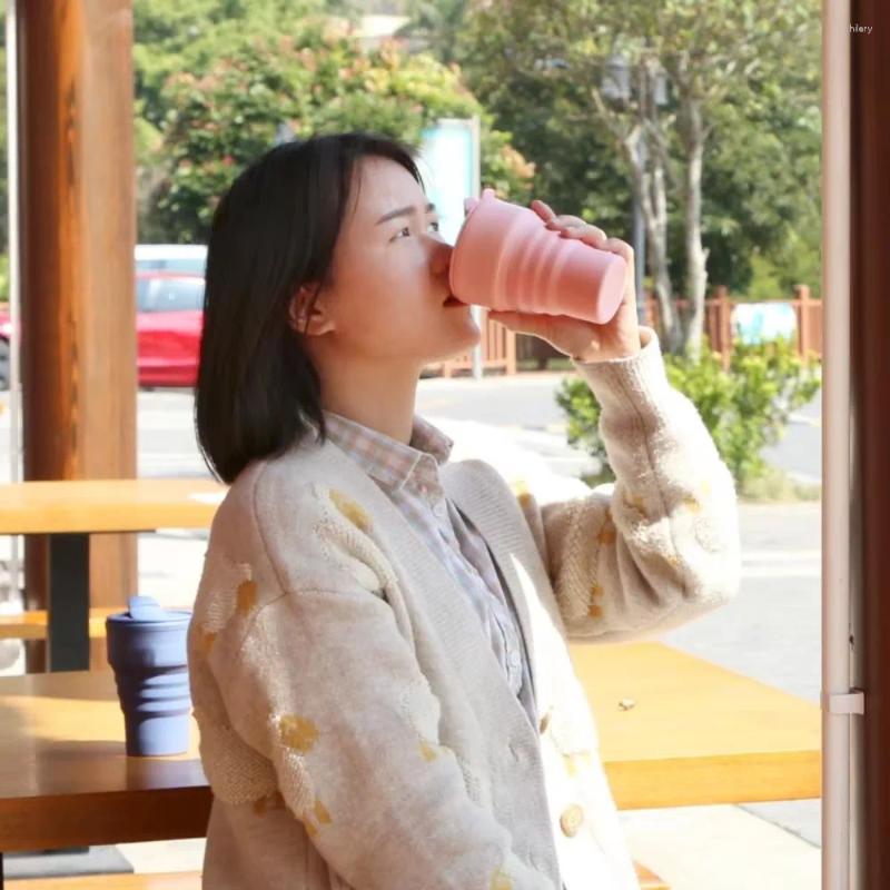 Water Bottles 375ml Folding Coffee Cup Silicone With Lid Collapsible Cups Foldable Reusable Portable Travel Tumbler Dining Z260202