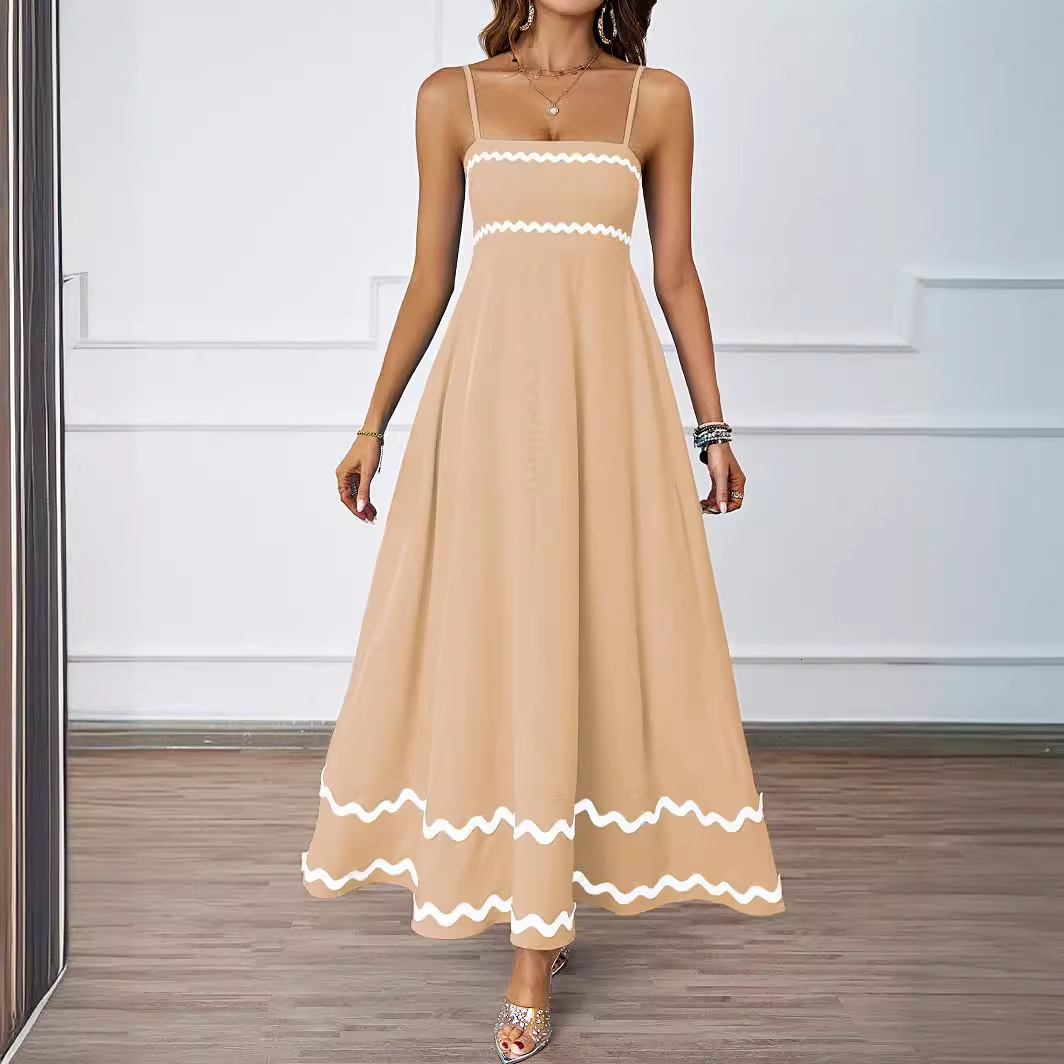 2024 Summer Solid Color Lace Patchwork Elegant Strapless Maxi Dress for Women