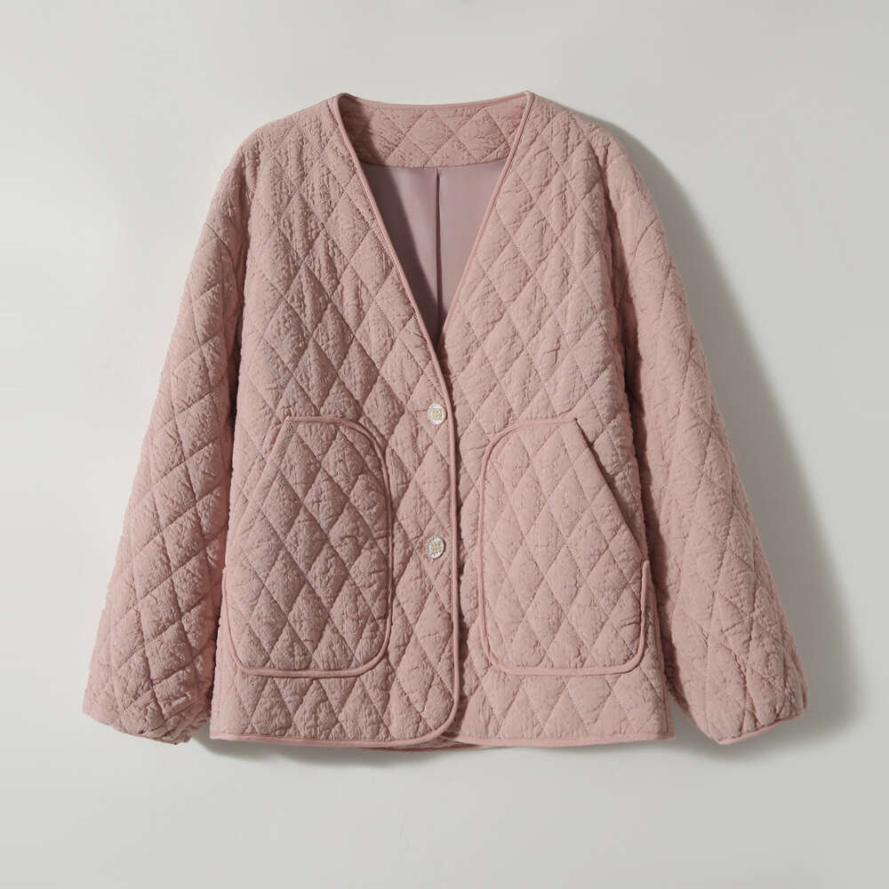 Diamond Grid Lightweight Versatile Layered Cotton Jacket Short Coat Women's High-End Autumn Winter New Style B5