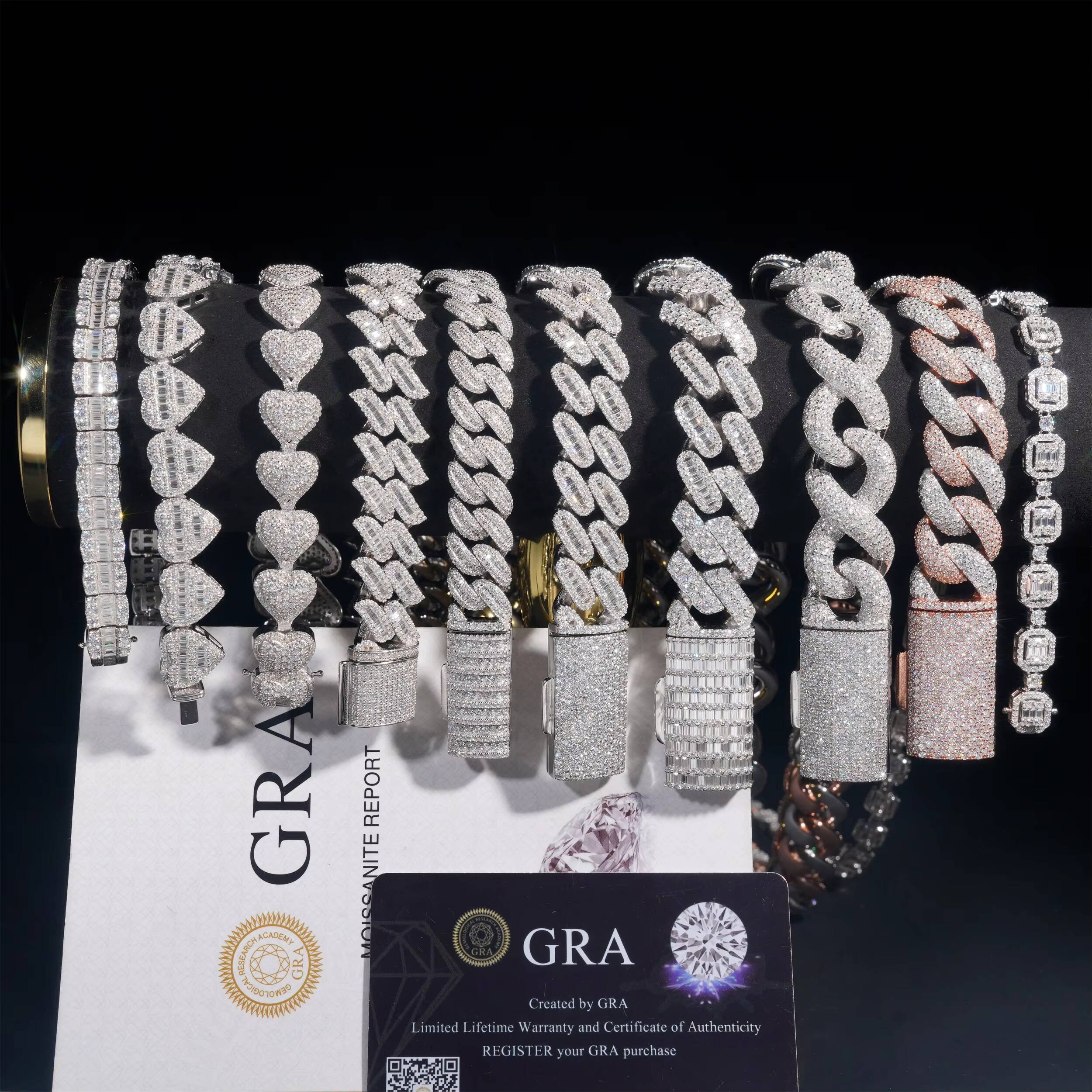 Fashion Popular Baguette Design 925 Silver 8mm Width Iced Out D Color VVS Moissanite Cuban Link Bracelet