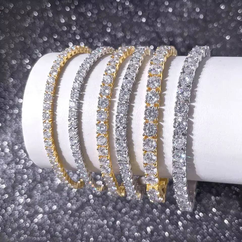 925 Silver Hip Hop 5mm Tennis Chain with D VVS1 Clarity Moissanite Vvs Diamond Bracelet Women Mens Bracelet