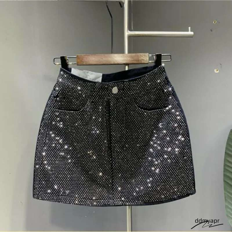 ddmyday Heavy Industry Hot Drilg High-End Denim 2024 Spring And Summer New High Waist Pink Sexy A-Word Skirt ddmyday ddmyday ddmyday