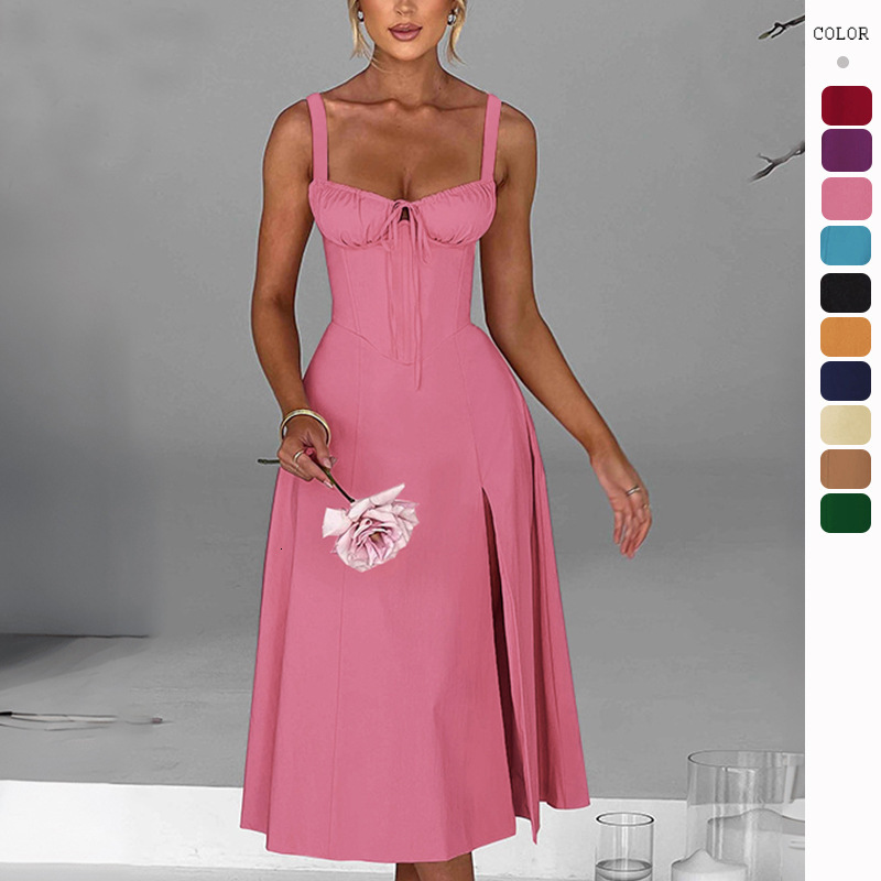 2024 Spring Summer New Fashion Casual Laceup Slim Fit Split Strap Highend Dress for Women