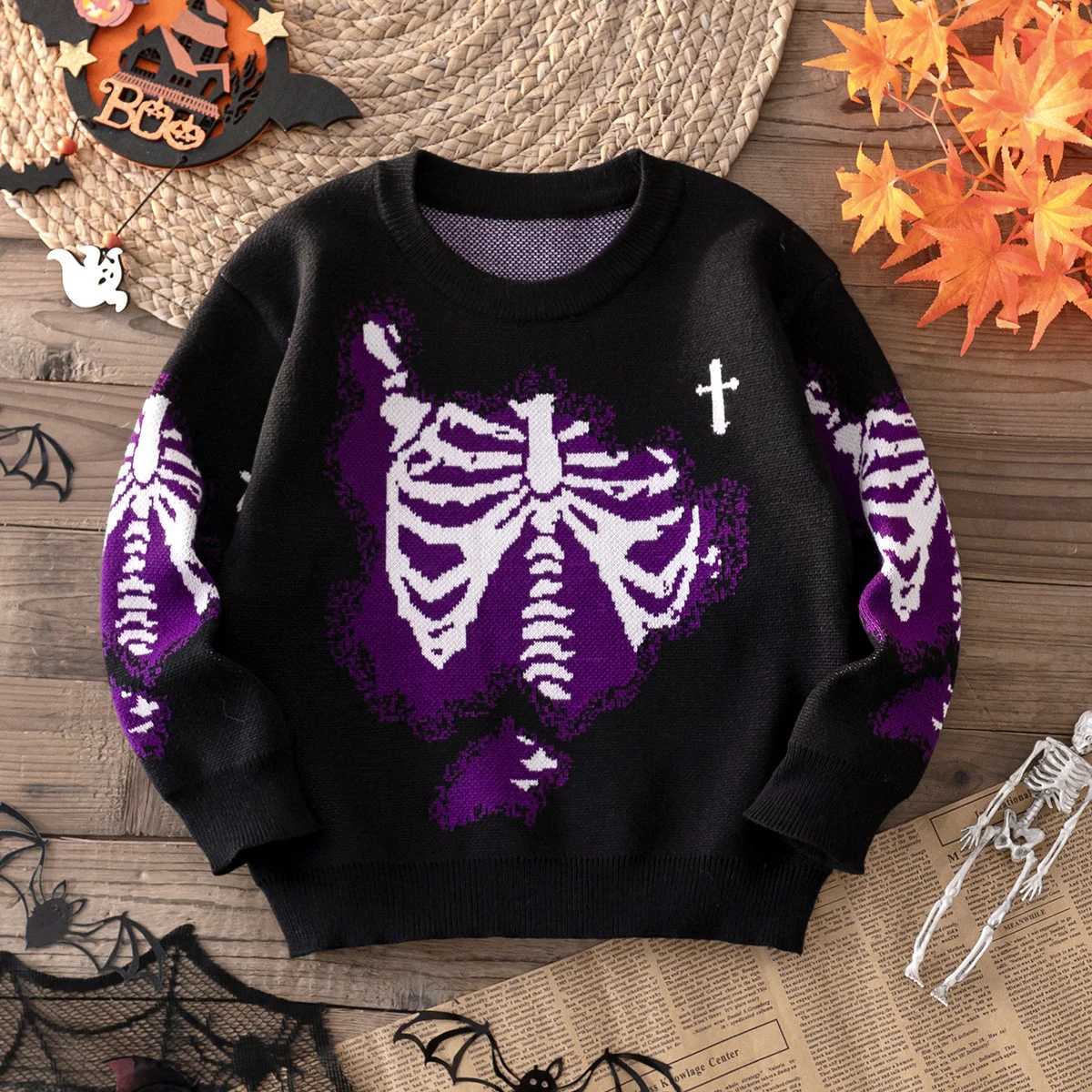 Street Style Halloween Skeleton Pattern Sweater Knitted pulloverSuitable for FESTival Daily Spring Autumn Winter Z250905