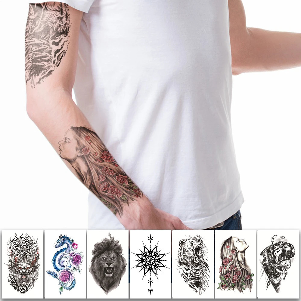 7 Pcs Fashion Beauty Cool Body Art Women Men Half Sleeve Black Tattoo Arm Temporary Totem Stickers Water Transfer Decals 250825