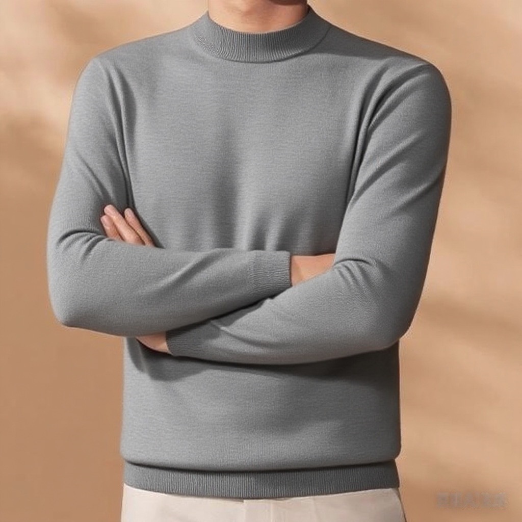 B90402 Spring and autumn new men's wool T-count worsted half-high collar sweater men's machine washable knitted bottoming shirt men's c