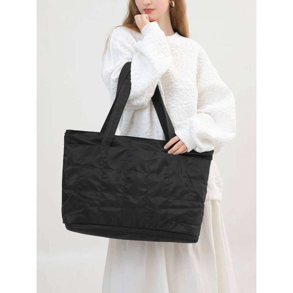 Expandable Lightweight Tote Bag For Women Fashion Designer Puffer Handbag Female Quilted Shoulder Bags for Work Beach Travel